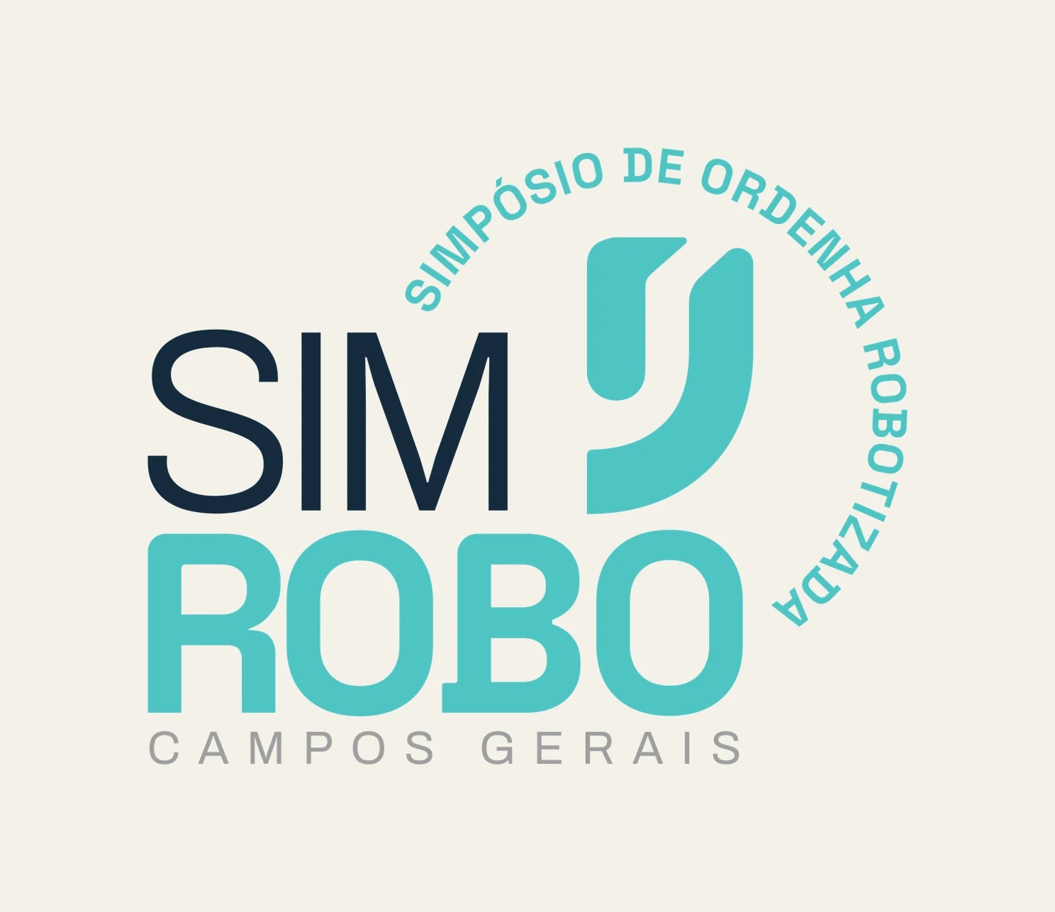 Logotipo SIMROBO com símbolo inspirado no teto da ordenha e nas letras S e R, assinatura Simpósio de Ordenha Robotizada